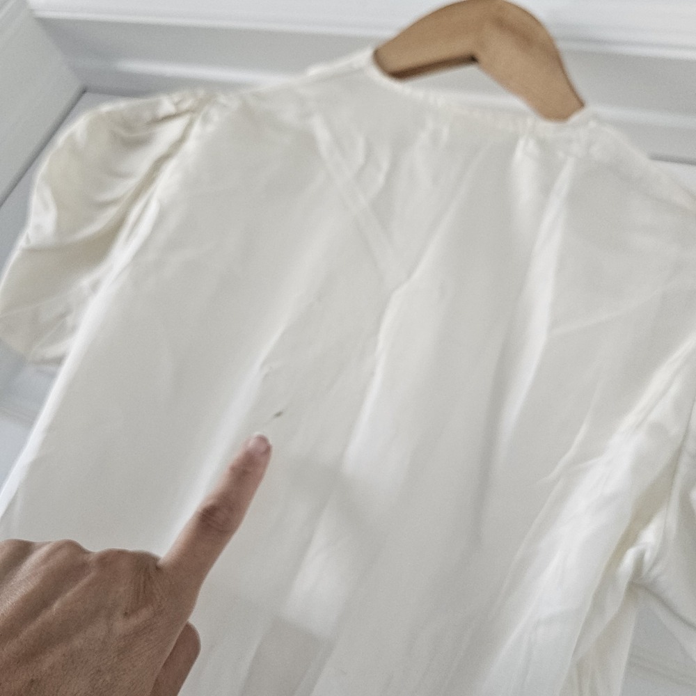 1930s Vintage Ivory Midi Dress Bow Tie Front to Back Strap Puff Sleeve #45 - Picture 7 of 9